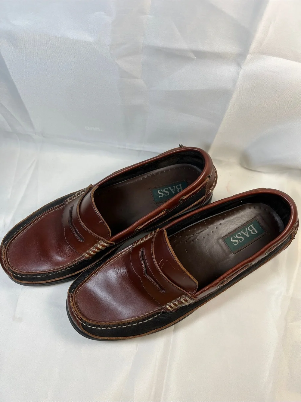 Bass Men's Two-Tone Brown Leather Penny Loafers